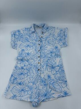 Ocean Drive White Romper with Blue Floral  Print M